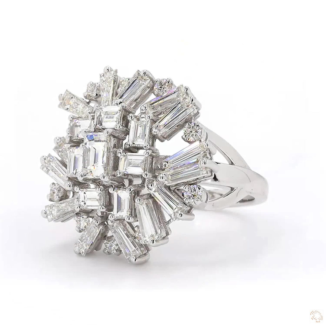 Whispers of Elegance - Asymmetrical Diamond Cocktail Ring