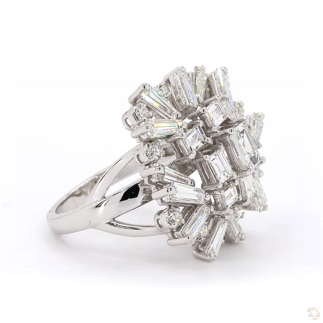 Whispers of Elegance - Asymmetrical Diamond Cocktail Ring