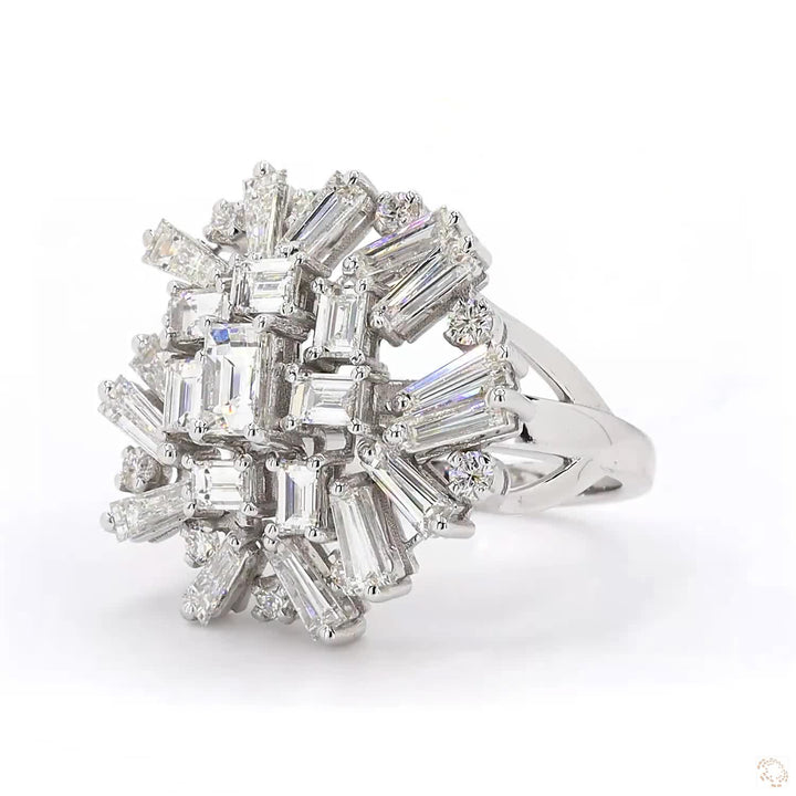Whispers of Elegance - Asymmetrical Diamond Cocktail Ring